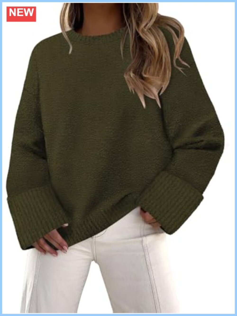 Fuzzy Knit Sweater Crewneck Pullover Loose Fit Long Sleeve Fall Winter Top